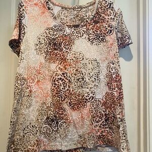 Chic Short Sleeve Floral Top in Cream and Brown